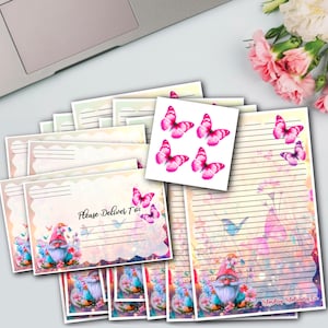 Set di cancelleria a mezzo foglio con gnomo farfalla / Gnomo fantasy / Scrittura di lettere / Posta ordinaria / Buste / Sigilli per buste / Kit per amici di penna / Carta