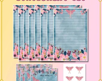 Pink Floral Luna Moth Stationery Set: Half Sheet Letter Writing Kit