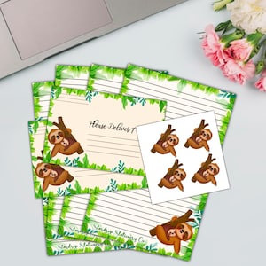 Juego de papelería de media hoja con diseño de perezoso / Papelería con sobres y sellos / Kawaii adorable / Escritura de cartas / Correo postal / Kit para amigos por correspondencia
