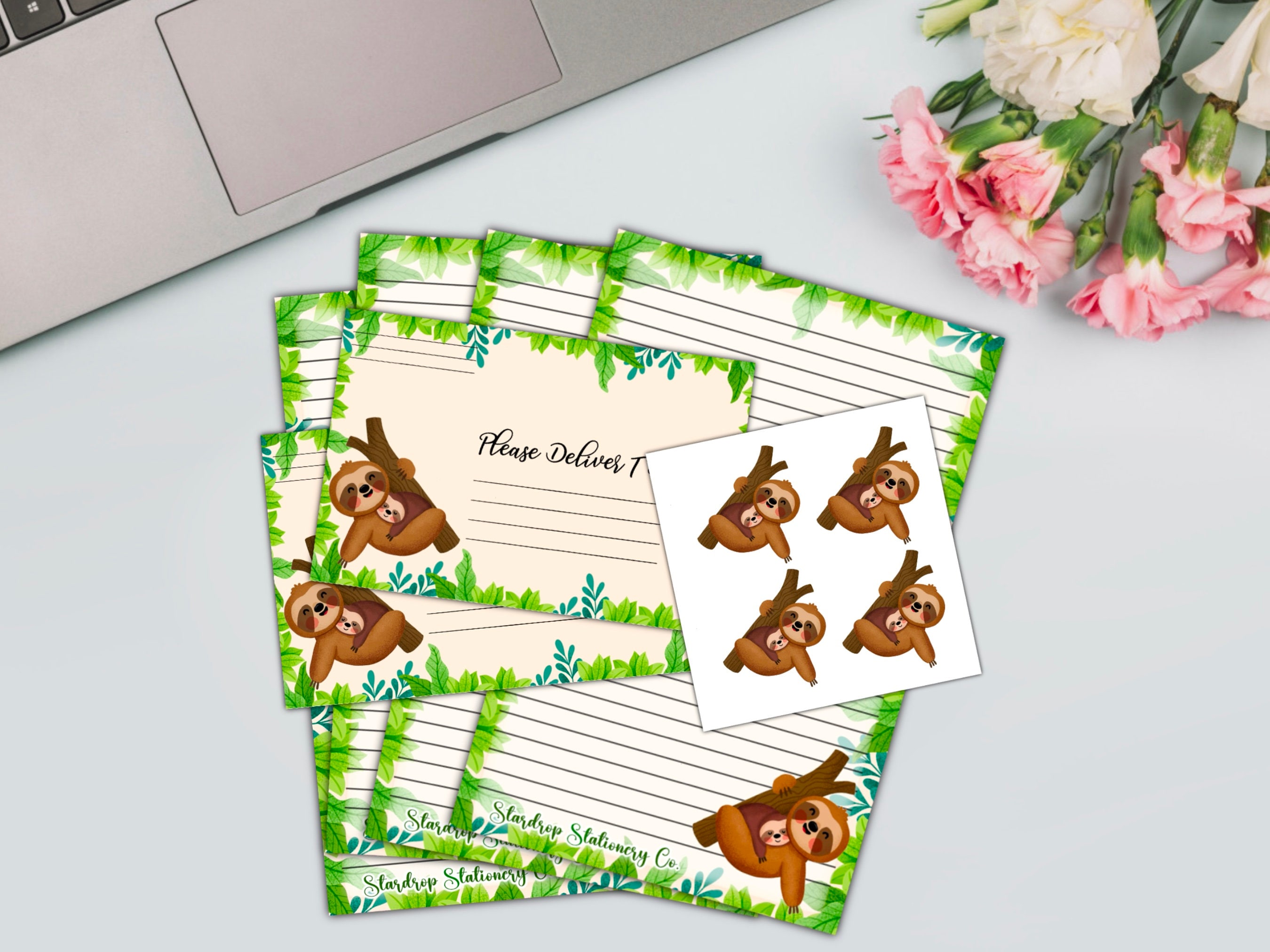 Sloth Stationery Set: Kawaii Letter Writing Kit with Envelopes & Seals