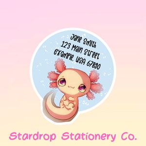 Lindas etiquetas de dirección personalizadas de Axolotl / Etiqueta de dirección en forma / Etiquetas personalizadas / Kawaii Axolotl / Snail Mail / Pen Pal