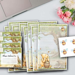 Juego de papelería de media hoja de Winnie-the-Pooh / Papel de papelería rayado / Papel de papelería sin rayar / Sellos para sobres / Amigos por correspondencia / Escritura de cartas