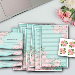 Set di cancelleria a mezzo foglio "Rosa Selvatica" / Carta da lettere a righe / Carta bianca / Sigilli per buste / Pen Pal / Posta ordinaria / Scrittura di lettere