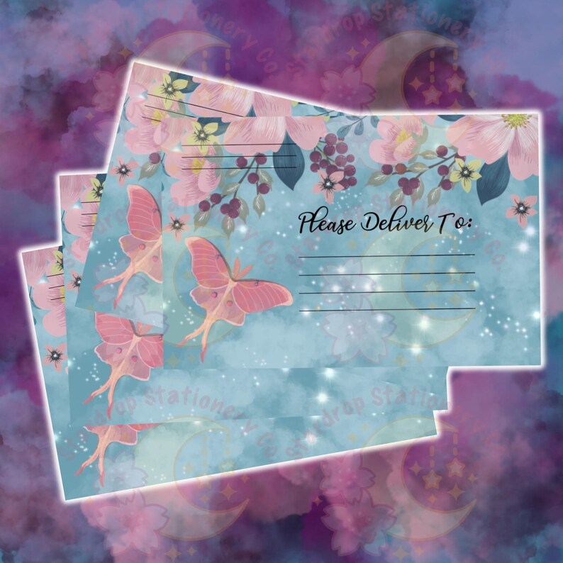 Pink Floral Luna Moth Stationery Set: Half Sheet Letter Writing Kit - Etsy