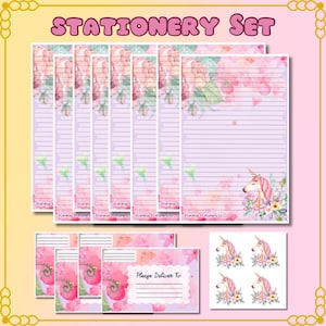 Aquarell Einhorn Briefpapier Set: Liniertes/Unliniertes Papier, Umschläge & Sticker