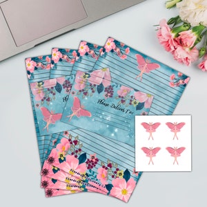 Rosa Floral Luna Motte Halbbogen Briefpapier | Briefpapier Set | Umschläge | Umschlag Dichtungen | Brief Schreiben Briefpapier | Pen Pal Kit | Zauberhaft