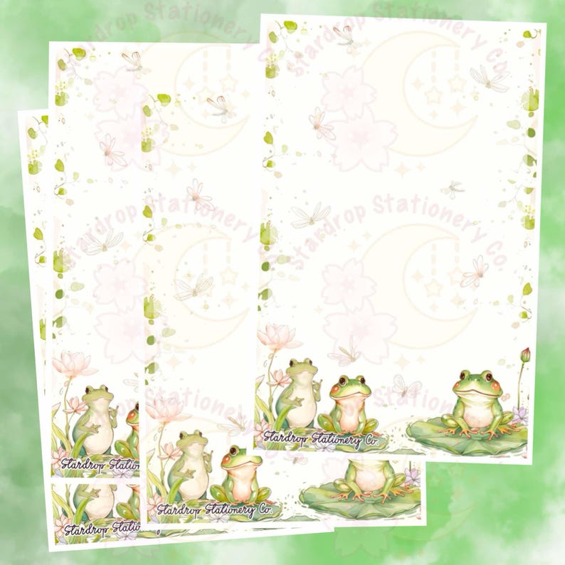 Kawaii Frog Stationery Set: Half Sheet Lined Paper, Envelopes & Seals ...