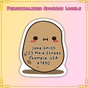 Cute Potato Shaped Address Labels | Personalized Label | Return Address | Pen Pal | Snail Mail | Cute Kawaii Potato | Letter Mail