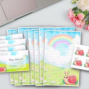 Set di cancelleria Kawaii Snail Half Sheet / Snail Mail / Pen Pal Kit / Carta a righe e non / Sigilli per buste / Letter Mail / Carino Kawaii