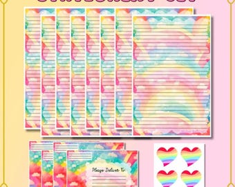 Watercolor Rainbow Stationery Set: Half Sheets, Envelopes & Seals
