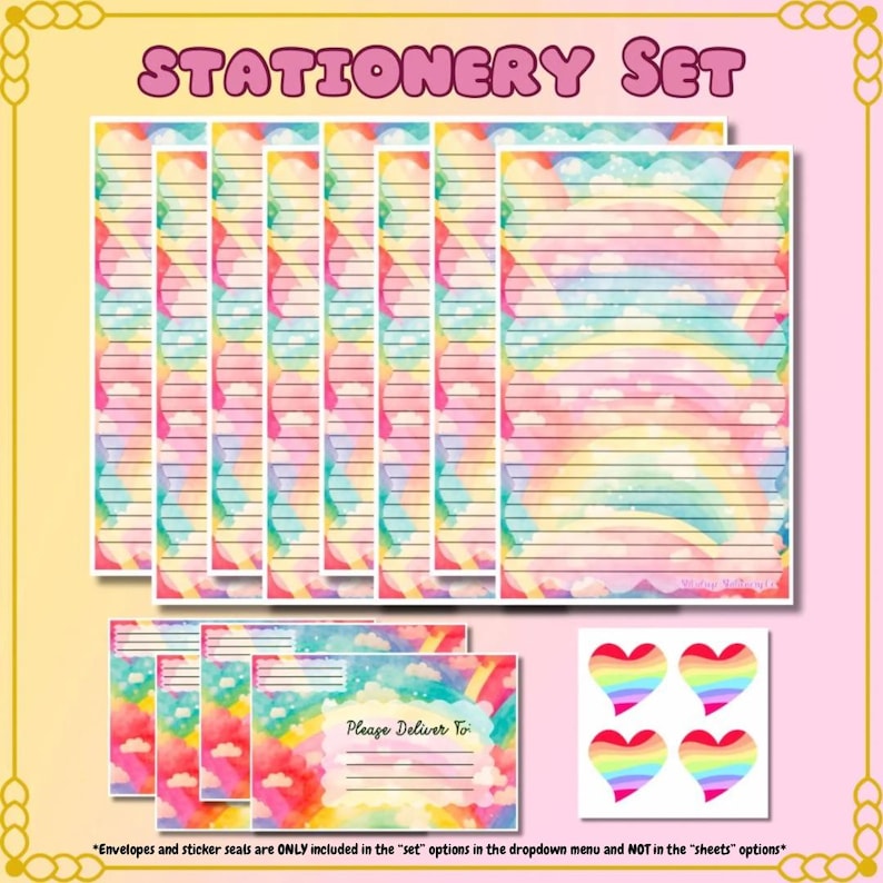 Watercolor Rainbow Stationery Set: Half Sheets, Envelopes & Seals - Etsy