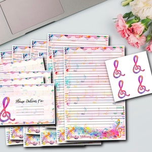 Juego de papelería Rainbow Music de media hoja / Escritura de cartas / Amigos por correspondencia / Correo postal / Papel de papelería / Sobres / Sellos para sobres / Papel