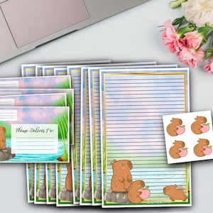 Juego de papelería de media hoja con diseño de capibara kawaii / Papel con líneas o sin líneas / Escritura de cartas / Amigo por correspondencia / Capibara Capibara / Correo postal / Correo feliz