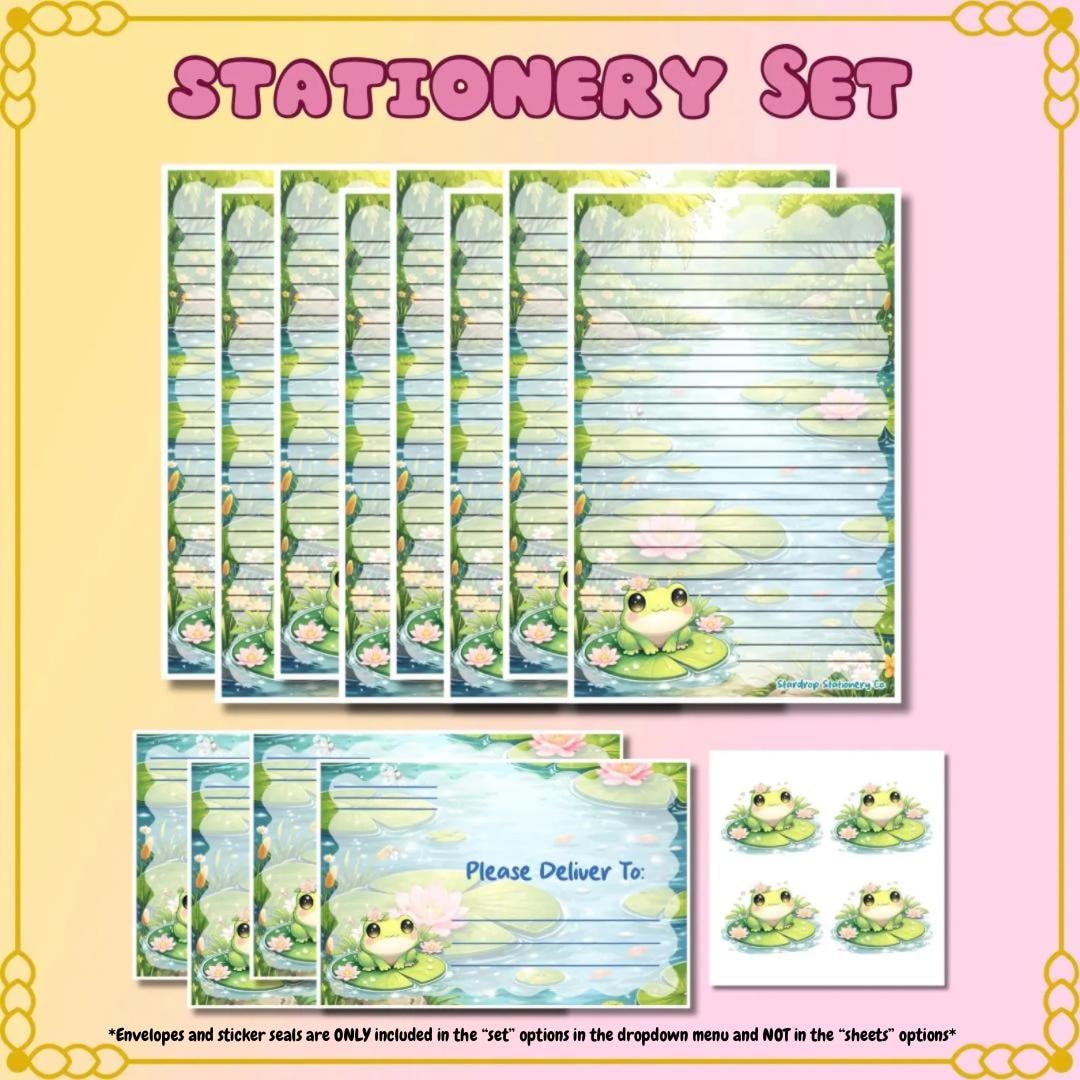 Lily Pad Frog Stationery Set: Lined Paper, Envelopes & Seals - Etsy