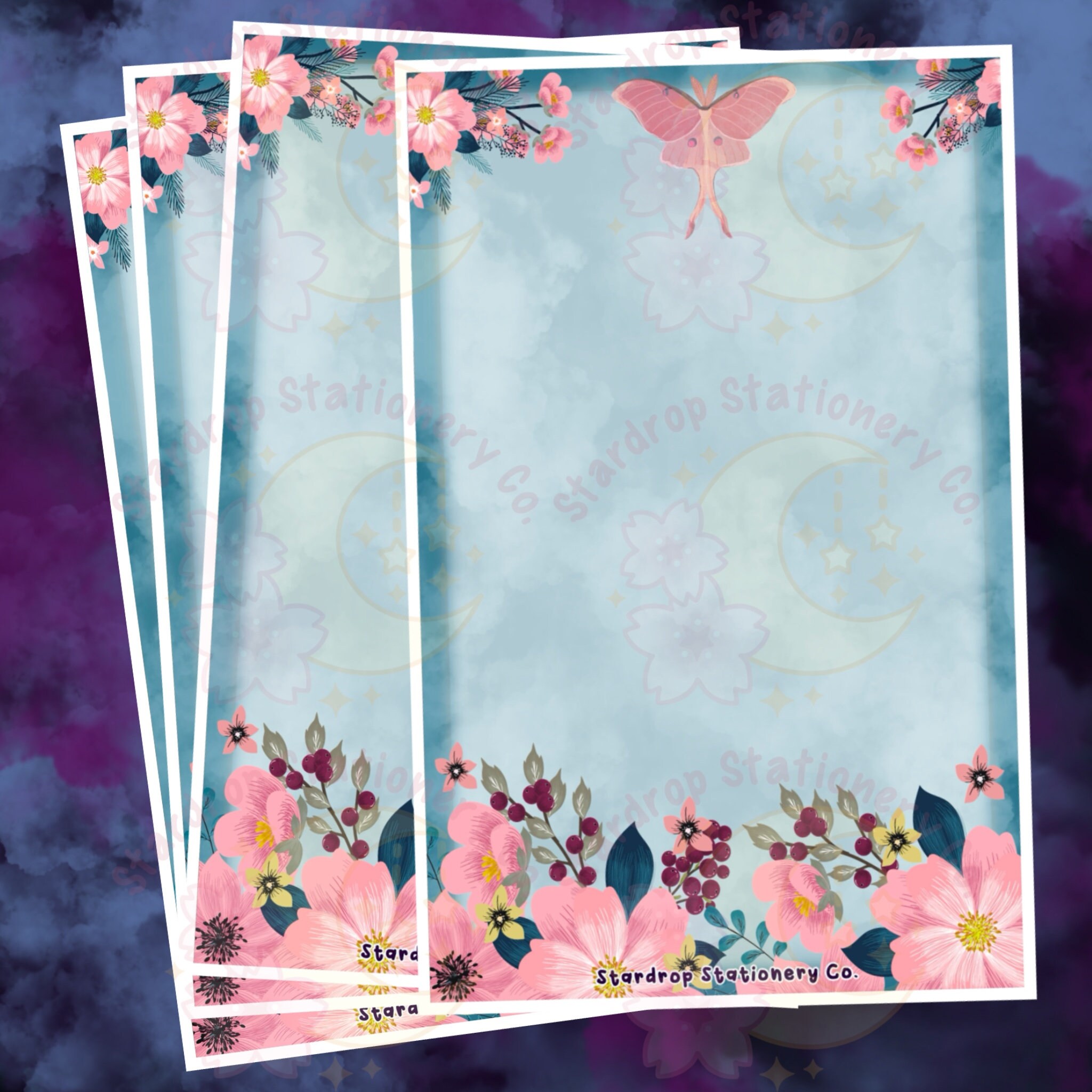Pink Floral Luna Moth Stationery Set: Half Sheet Letter Writing Kit - Etsy