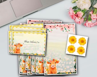 Highland Cow Stationery Set: Half Sheets, Envelopes & Seals