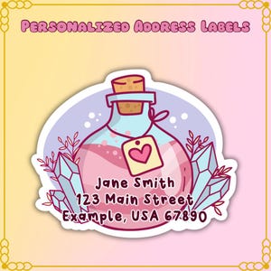 Crystal Potion Bottle Custom Address Labels: Shaped Snail Mail