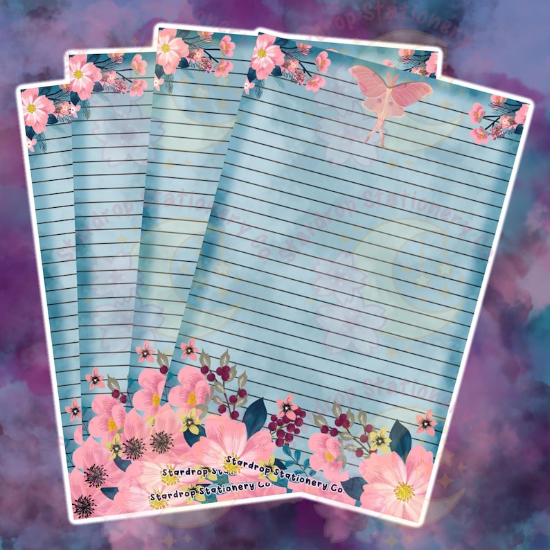 Pink Floral Luna Moth Stationery Set: Half Sheet Letter Writing Kit - Etsy
