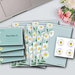 Set di cancelleria Daisy Half Sheet / Carta da lettere a righe / Carta bianca / Pen Pal / Scrittura di lettere / Carta floreale / Posta lumaca / Sigillo per buste