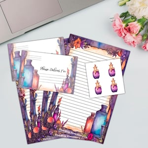 Papel de papelería de media hoja de boticario de poción de bruja / Escritura de cartas / Correo postal / Kit de amigos por correspondencia / Media hoja de 5.5 x 8.5 / Juego de papelería