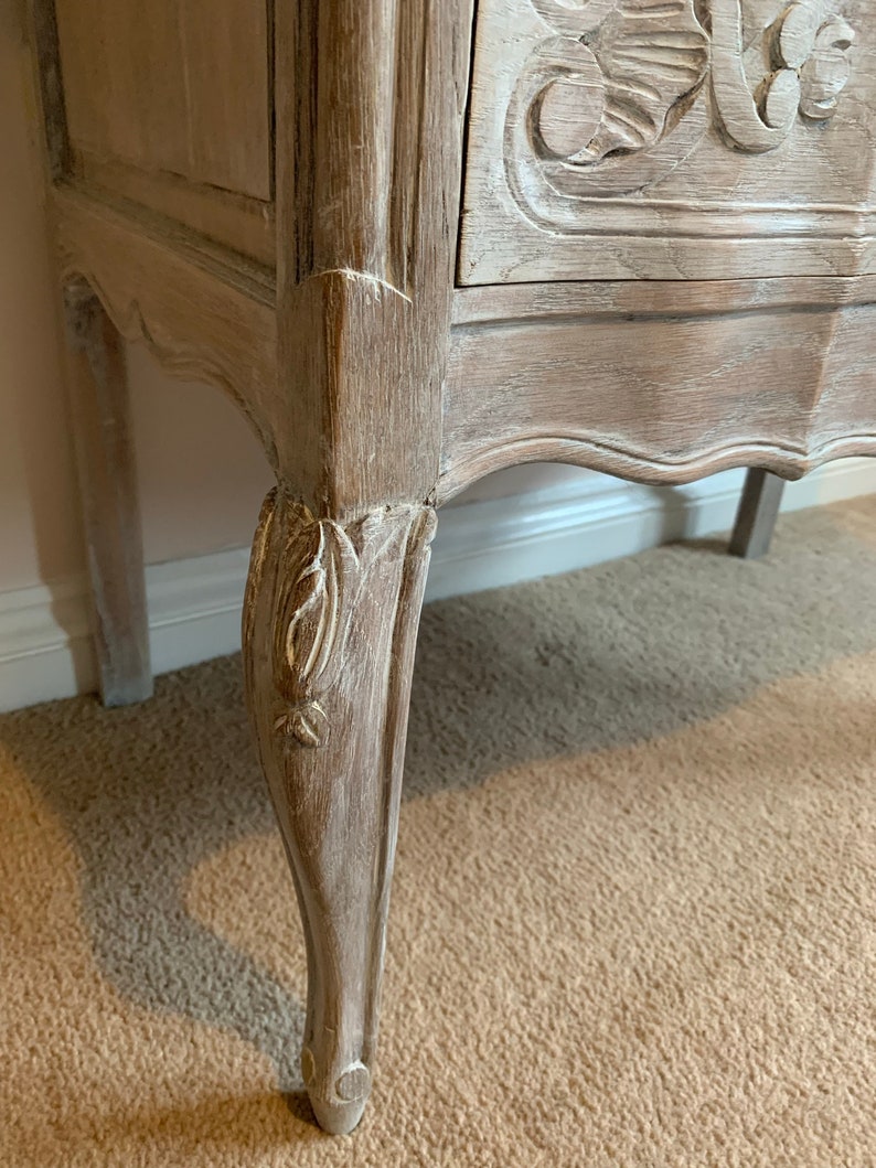 Vintage French Lime Washed Oak Carved Chest of Drawers image 3