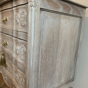 Vintage French Lime Washed Oak Carved Chest of Drawers image 5