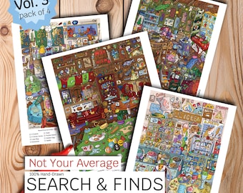 Search and Find Activity Pages – Hand-Drawn Printable Hidden Object Game – Parents, Teachers, Educational game