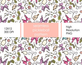 Pickleball Pattern: Seamless Hand-Drawn Design (PNG Digital Download)