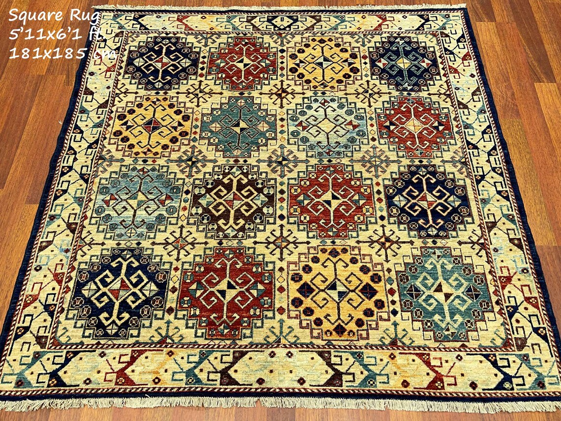 6x6 ft. Handmade Caucasian rug Square rug Geometric rug Etsy