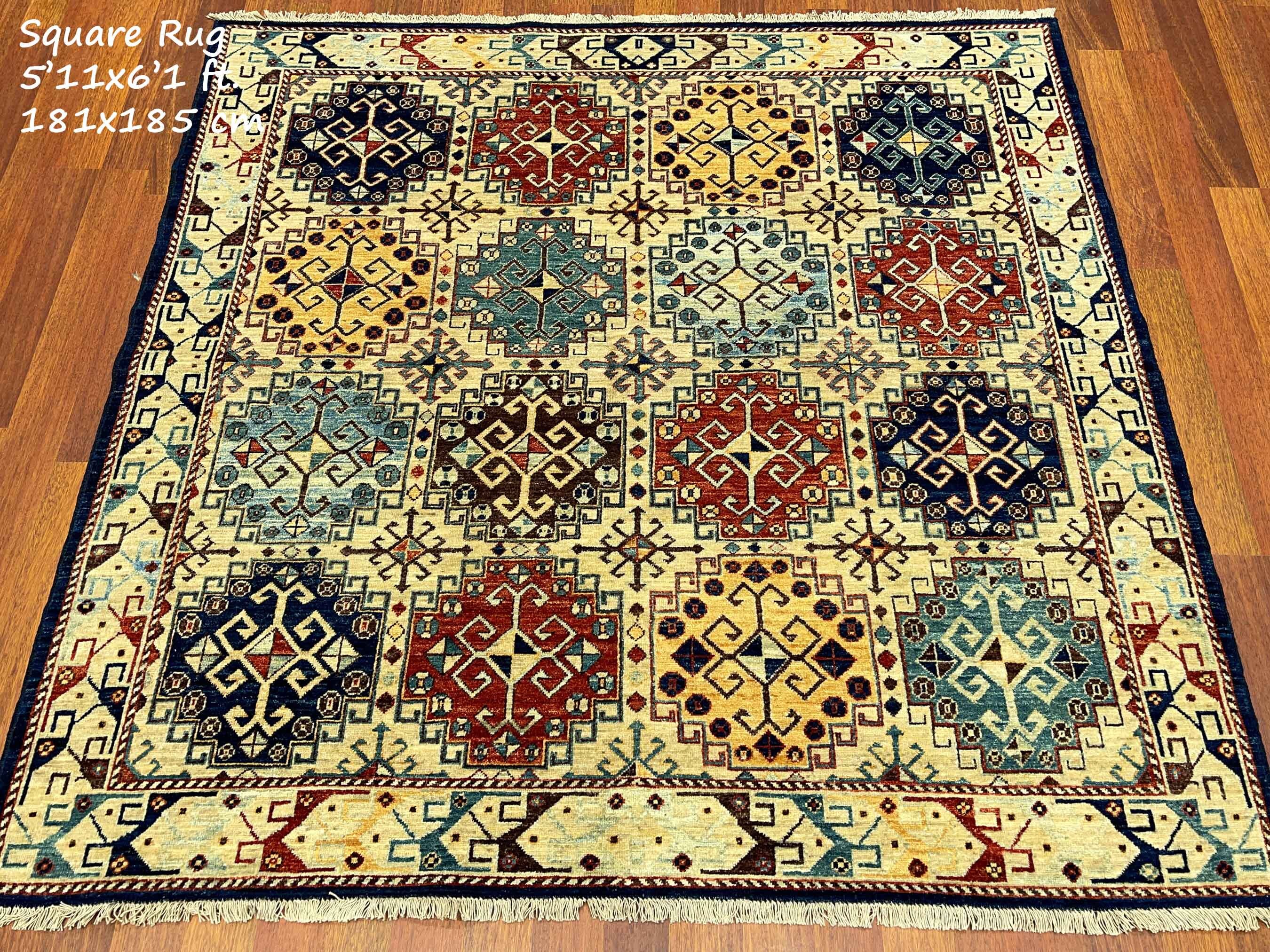 6x6 ft. Handmade Caucasian rug Square rug Geometric rug Etsy