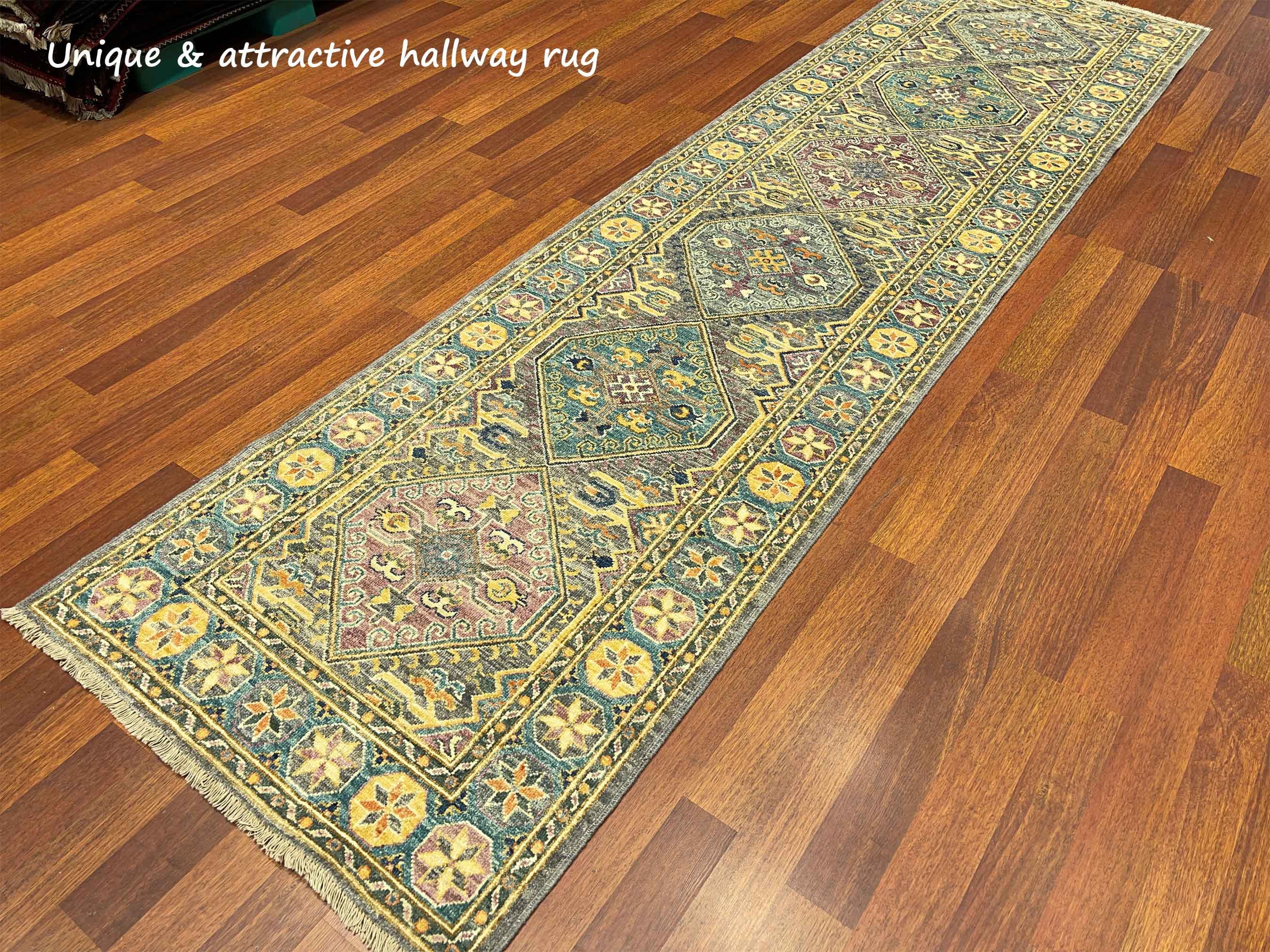 12 ft. Handmade Turkish Oushak runner rug Pastel gray hallway Etsy