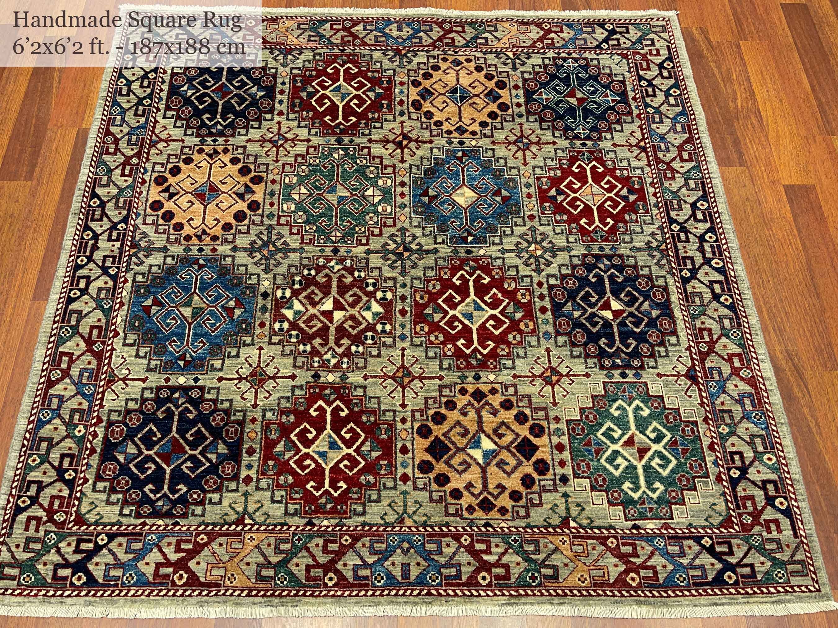 Kaukasischer Teppich Quadratischer Teppich Geometrischer | Etsy