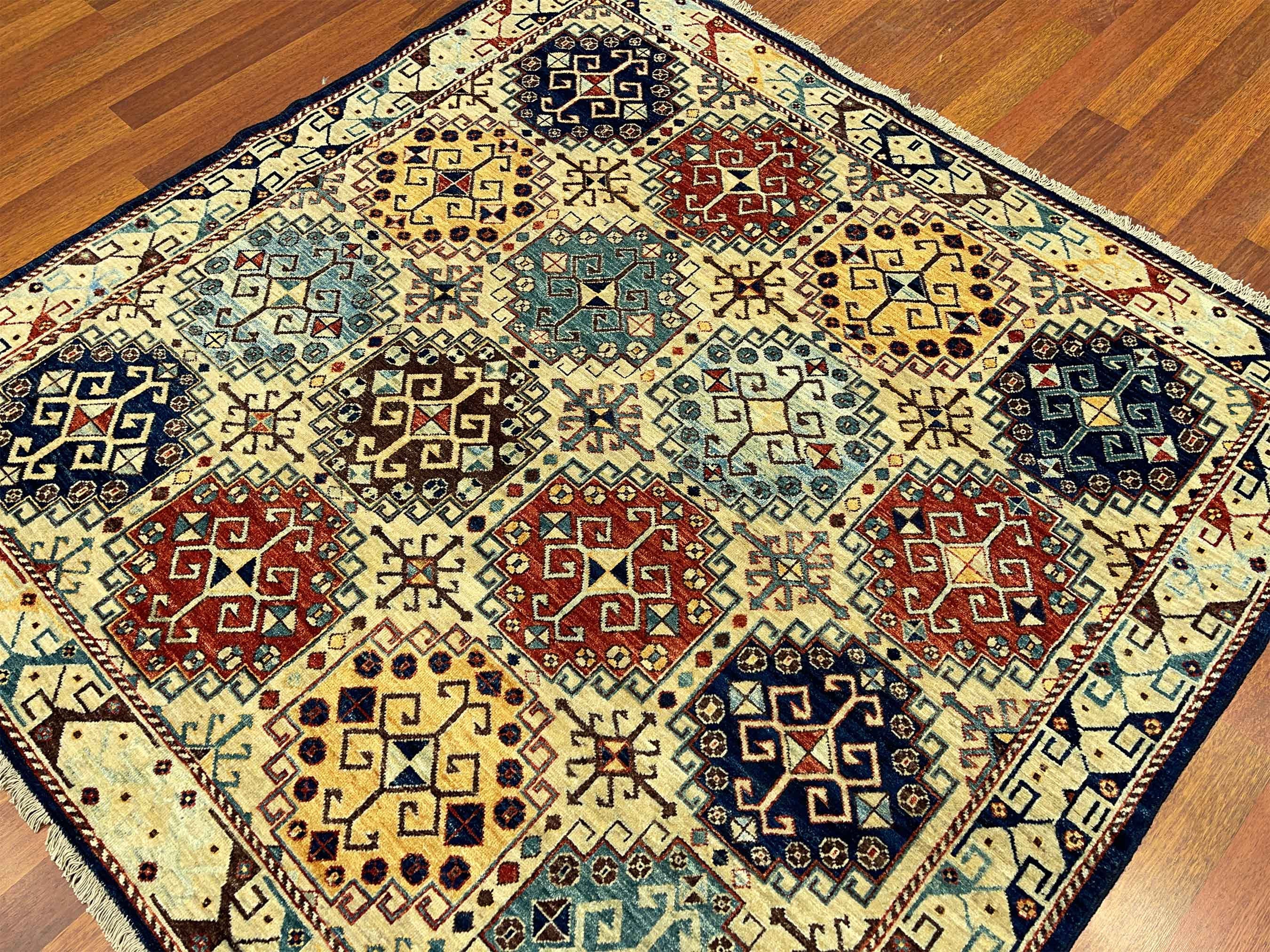 6x6 ft. Handmade Caucasian rug Square rug Geometric rug Etsy