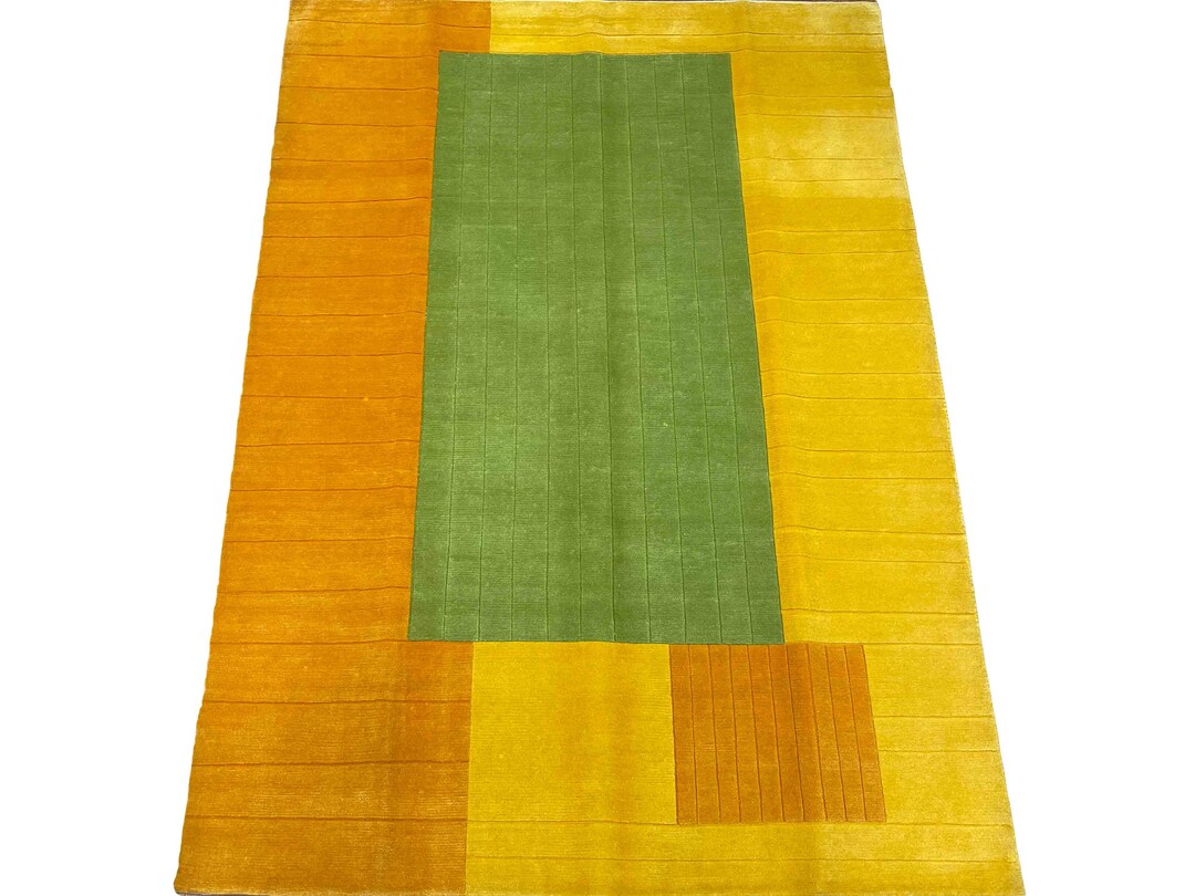 Handmade Modern Area Rug Orange & Green Rug Soft Nonshedding Etsy