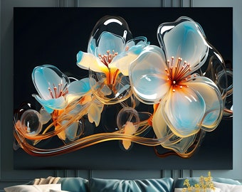 Abstract 3D Floral Pattern Wall Art, Abstract Flower Wall Art, Extra Large Wall Art, Tempered glass wall art, Canvas Wall Art, Ready to Hang