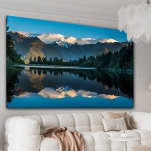 Mountain Lake Landscape, Relaxing Landscape, Mountain Canvas, Lake Canvas, Landscape Wall Art, Forest Wall Decor, Nature Landscape Glass