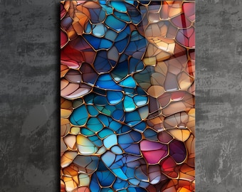 Tempered Glass Wall Art, Stained Glass Wall Art, Mosaic Tiles Wall Decor, Panoramic Wall Art, 3D Abstract Glass Art, Large Glass Wall Art,