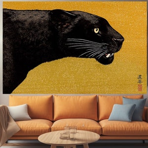 Japanese Panther Wall Art, Black Panther, Animal Glass Wall Art, Extra Large Wall Art, Tempered glass wall art, Canvas Wall Art