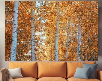 Aspen Tree Wall Art, Aspen Landscape Canvas, Automn in Forest, Extra Large Wall Art, Tempered glass wall art, Canvas Wall Art, Ready to Hang