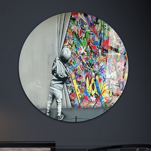 Tempered Glass Wall Art, Pop Art Glass Art, Banksy Wall Decor, Panoramic Wall Art, 3D Abstract Glass Wall Art, Large Glass Wall Art,