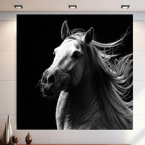 Horse Wall Art, Animal Glass Wall Art, Black White Horse Wall Decor, Extra Large Wall Art, Tempered glass wall art, Canvas Wall Art