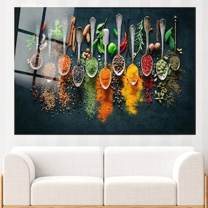 Herbs Spoon Spices Kitchen Wall Art, Kitchen Artwork Wall Decor, Extra Large Canvas Wall Art, Tempered glass wall art, 3 Piece Wall Art