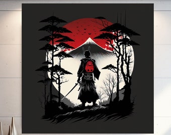 Japanese Ninja Wall Art, Japanese Samurai Oil Painting, Extra Large Wall Art, Tempered glass wall art, Canvas Wall Art, Ready to Hang