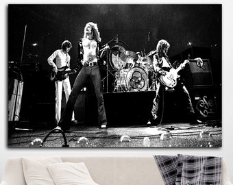 Led Zeppelin Jimmy Page Robert Plant Poster, Black & White 1970s Music Band Canvas, Music Band Poster, Famous Singer Home Decor