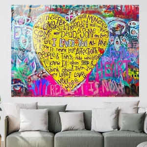 Love Hearts Wall Art, Banksy Wall Art, Graffiti Street Canvas Wall Art, Extra Large Wall Art, Tempered glass wall art, Ready to Hang
