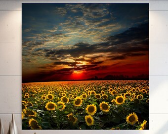 Sunflower Field Wall Art, Sunflower Landscape Decor, Extra Large Wall Art, Tempered glass wall art, Canvas Wall Art, Ready to Hang