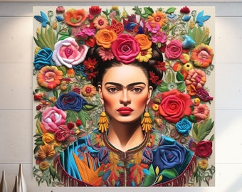 Frida Kahlo Portrait, Frida Kahlo Wall Art, Frida Khalo Poster, Pop Culture Wall Art, Extra Large Wall Art, Tempered glass wall art