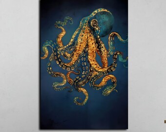 Kunst aan de muur octopus, kunst aan de muur dieren, octopus canvas, sipirituele print, klaar om op te hangen, kleurrijke octopus, iconische muurkunst, klaar om op te hangen
