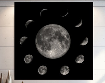 Moon Phases Wall Art, Lunar Eclipse Wall Art, Extra Large Wall Art, Tempered glass wall art, canvas wall art, Ready To Hang