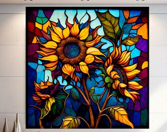 Abstract Stained Glass Sunflower Wall Art, Abstract Wall Art, Extra Large Wall Art, Tempered glass Art, Canvas Wall Art, Ready to Hang